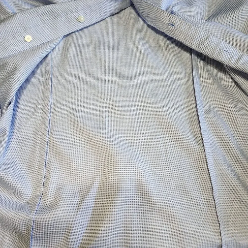 Banana Republic Slim Fit Non-Iron Dress Shirt Blue Dobby Check Large Altered